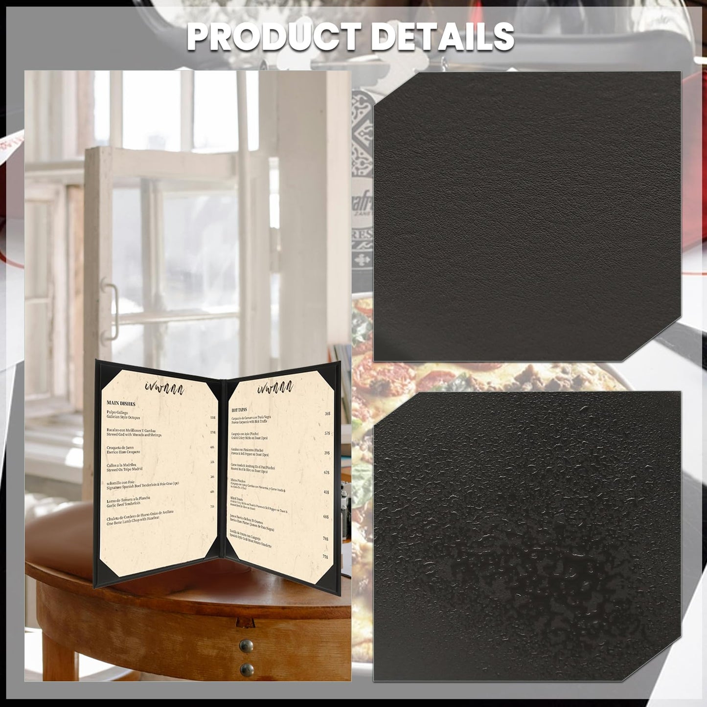 IVWNNN 8.5'' x 11'' Menu Covers 6 Pack Black PU Leather Menu Holders Book Style with Angled Corners Double View Menu Sleeves Easy-Insert Design Waterproof for Bar Cafe Restaurant Menu Covers