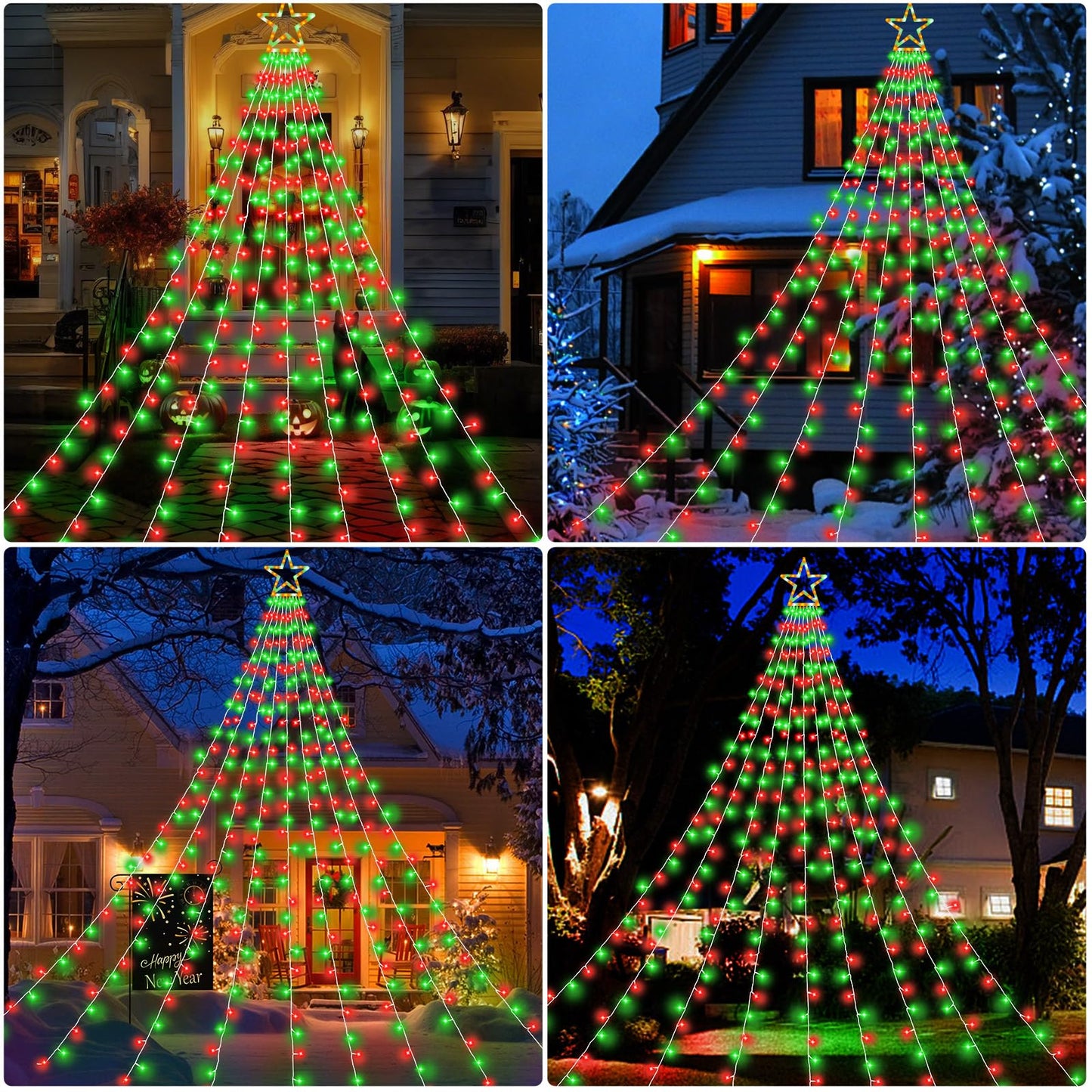 Christmas Decorations Outdoor, 11.5 ft 317 LED Star Christmas Tree Lights, 8 Memory Lighting Modes&Timer Star Light for Yard, Wedding, Party, Decorations（Red+Green）