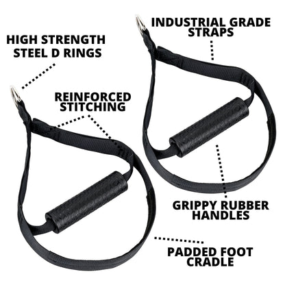 Bodytorc Cable Attachment Handles for Suspension Trainer or Resistance Bands, Home Gym Accessory with Rubber Grip and Foot Loops