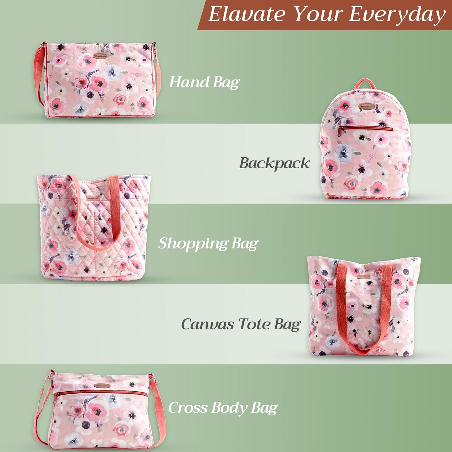 Maison d' Hermine Weekend Duffel Bags for Women Cotton Quilted Overnight Luggage Weekend Bag for Men Gym Sports Gifts Travel Business Travellers Trip Spring Summer (Romantic Poppy - Saumon)
