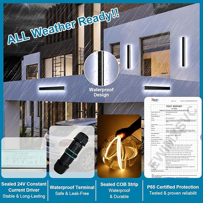 31.5inch Modern Outdoor Wall Lights, IP65 Waterproof Long Exterior Lighting Fixtures Wall Mount, Dimmable Linear Outdoor LED Wall Sconce, Outside Lights for House Garage (2700K-6500K)