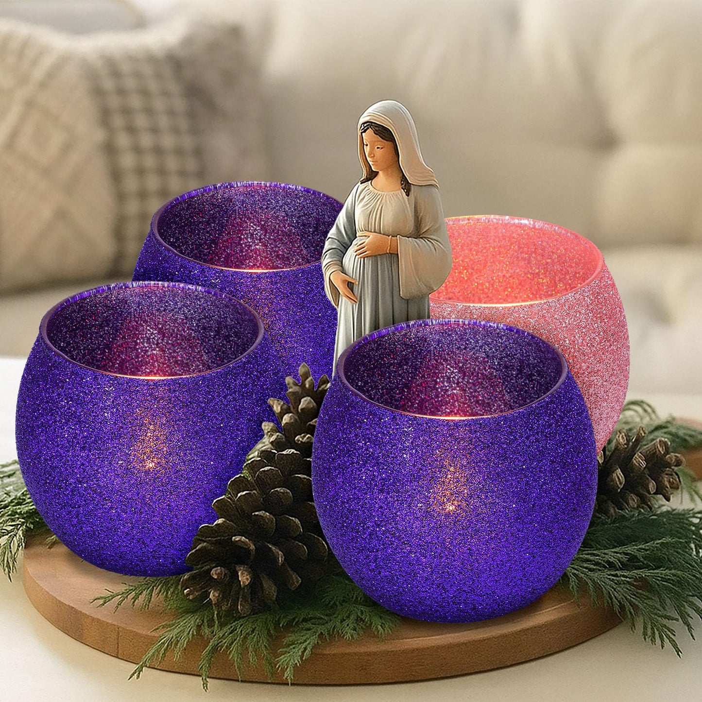 Mumufy 4 Set Christmas Advent Candle Holders Glass Tealight Votive Candle Holders for Tabletop Centerpiece Christmas Table Decorations Gifts