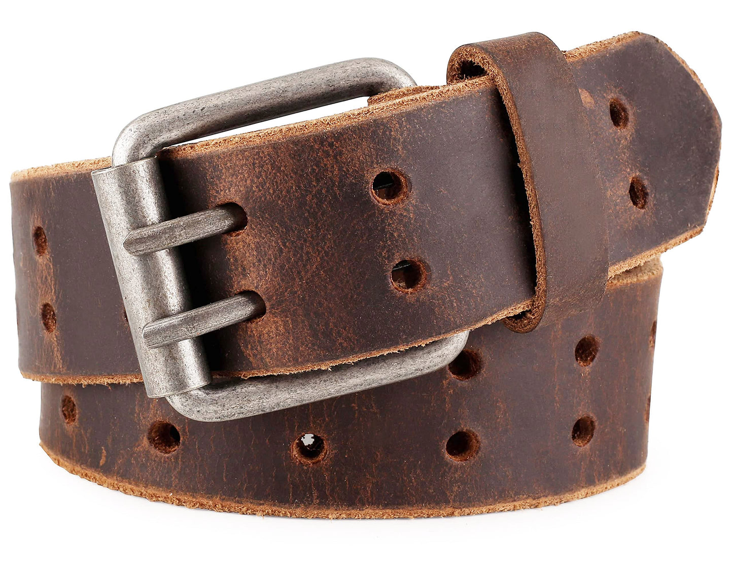 F&L CLASSIC Leather Work Belt, Heavy Duty Double Prong Genuine full grain Leather Belts for Men 1 1/2", Mens Casual Belts for Jeans,3190,size 38,tan