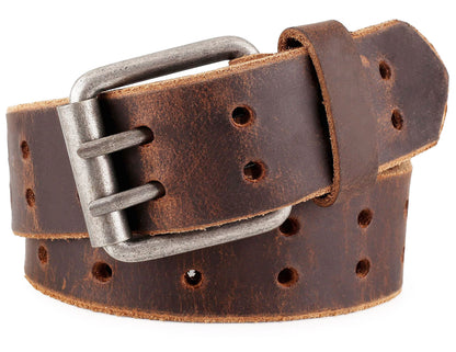 F&L CLASSIC Leather Work Belt, Heavy Duty Double Prong Genuine full grain Leather Belts for Men 1 1/2", Mens Casual Belts for Jeans,3190,size 38,tan