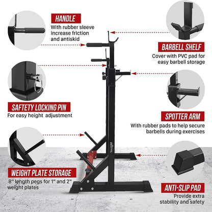 Yes4All Adjustable Barbell Rack, Multi-Function Squat Rack, Weight Lifting Home Gym, Dip Bar Station, Bench Press Rack Stand, Weight Plate Storage, Capacity Up to 550LBS