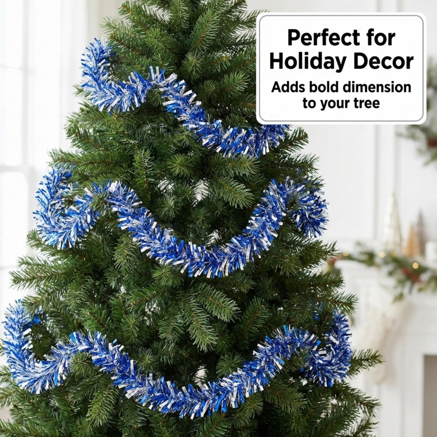 Anderson's Metallic Blue & Silver Tinsel Twist Garland, 25ft Holiday Decoration, Christmas Tree Trim, Parade Float Decor, Party Supplies, Halloween, Graduation, Indoor Outdoor Event Garland
