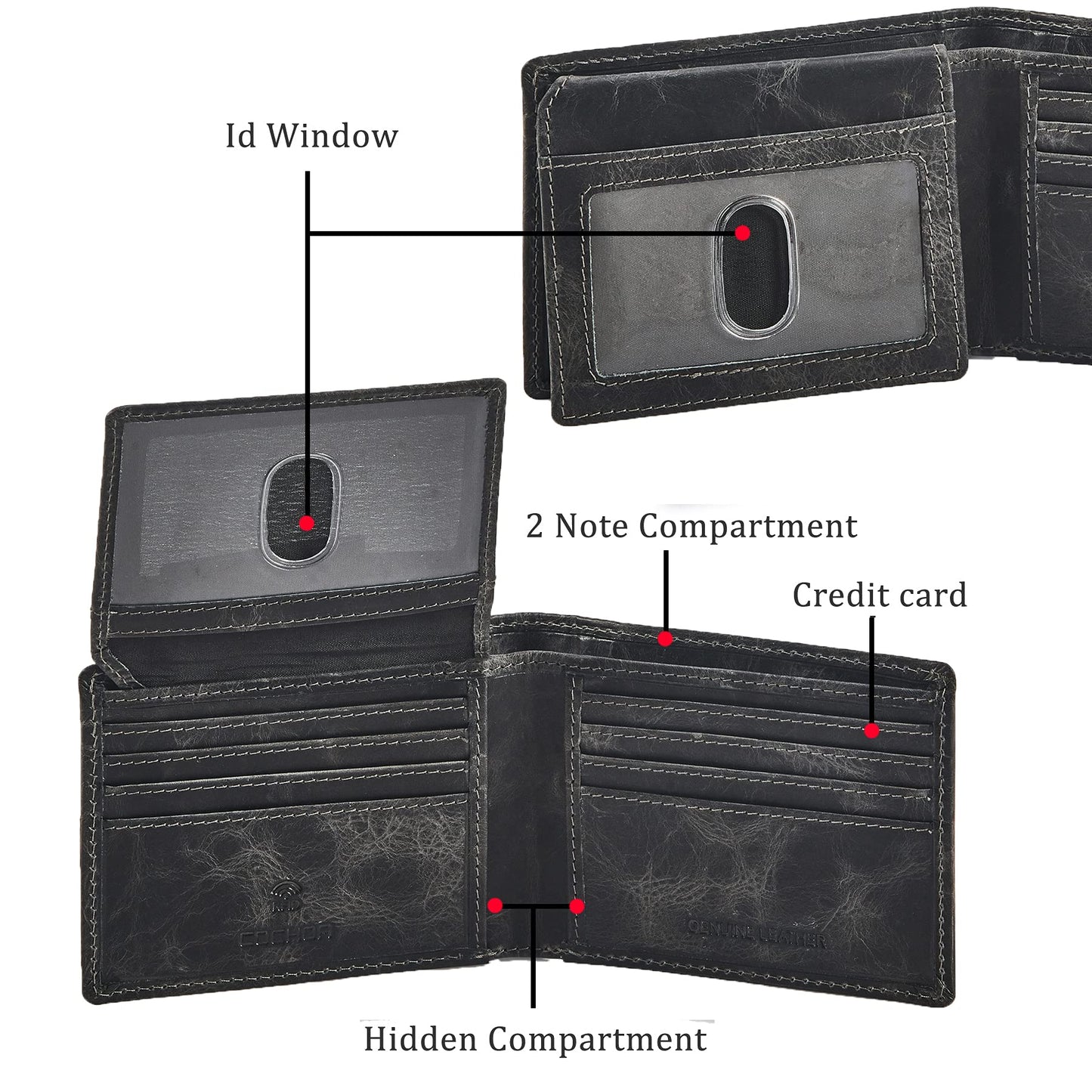 Wallet for Men Slim RFID Blocking Leather Bifold Minimalist 2 ID Windows Gift Box Carteras Para Hombres (DISTRESSED, ANTHRACITE)