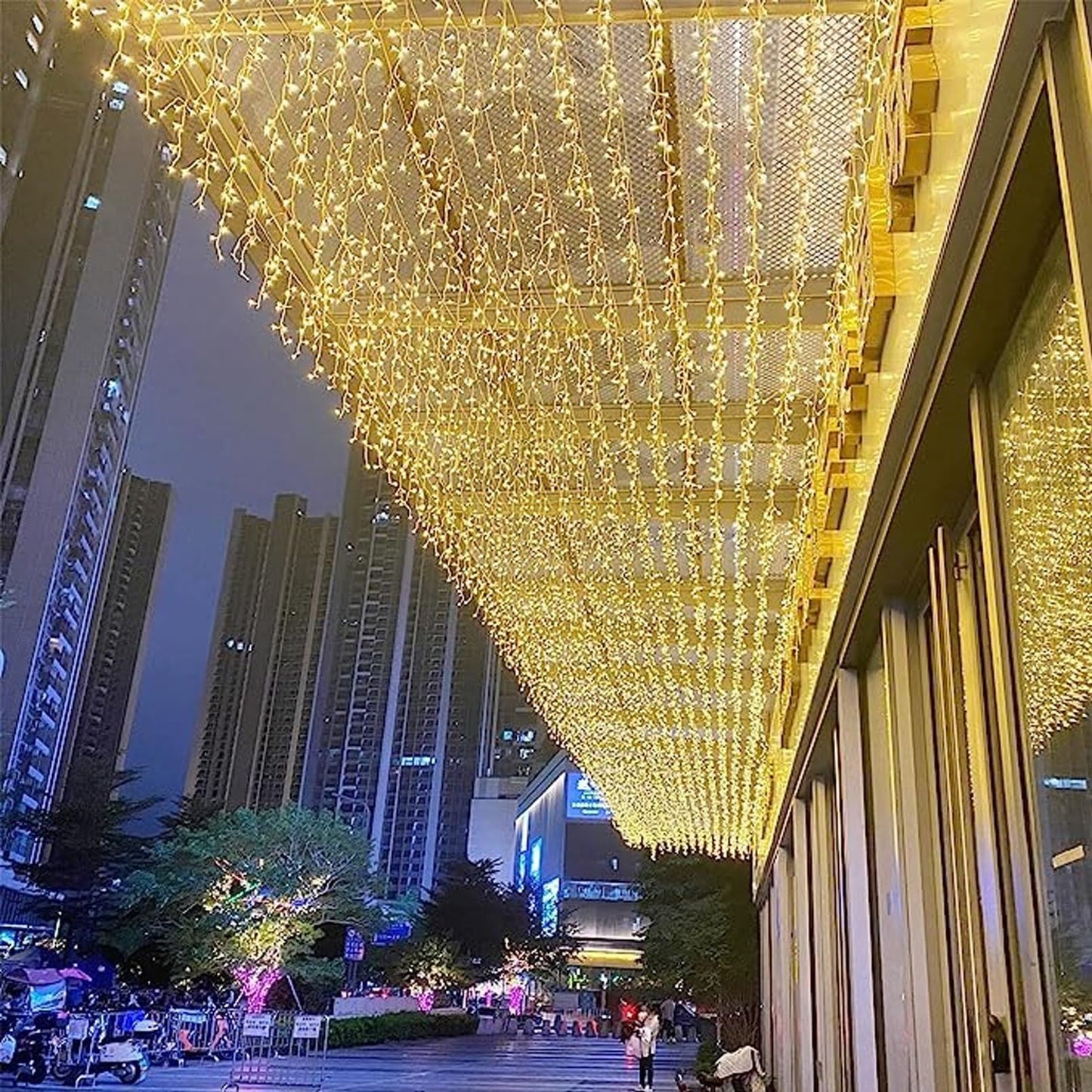 JAMISAY LED Icicle Lights, 8 Modes 16.4FT 112 LEDs Christmas Short Curtain Fairy Hanging Ceiling Extendable Lights for Wedding Balcony Doorway Outdoor Indoor Decoration Warm White, 5M04