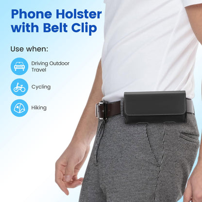 Gcepls Universal Cowhide Leather Phone Holster with Belt Clip Compatible with iPhone 17 Pro 17, 16 Pro 16,15 14 13 Pro,Samsung Galaxy S25 S24 S23 S22 S21 S20 (Black-Medium,Fits Thin Case on)