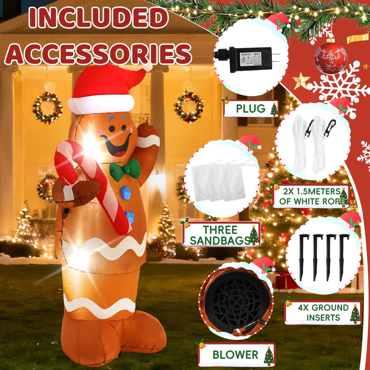 InfleasJoiy 5FT Pancake Man Inflatable Decoration with Built-in LED Lights, Christmas Outdoor Inflatable Decoration for Lawn, Yard, Garden, Patio
