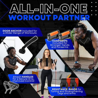 Push Up Board for Full Body Workout - Versatile Home Workout Equipment with QR Code Guided Workouts, Sweat Resistant Handles, Resistance Bands, Perfect for Beginners to Pros - L&C Exercise Essentials