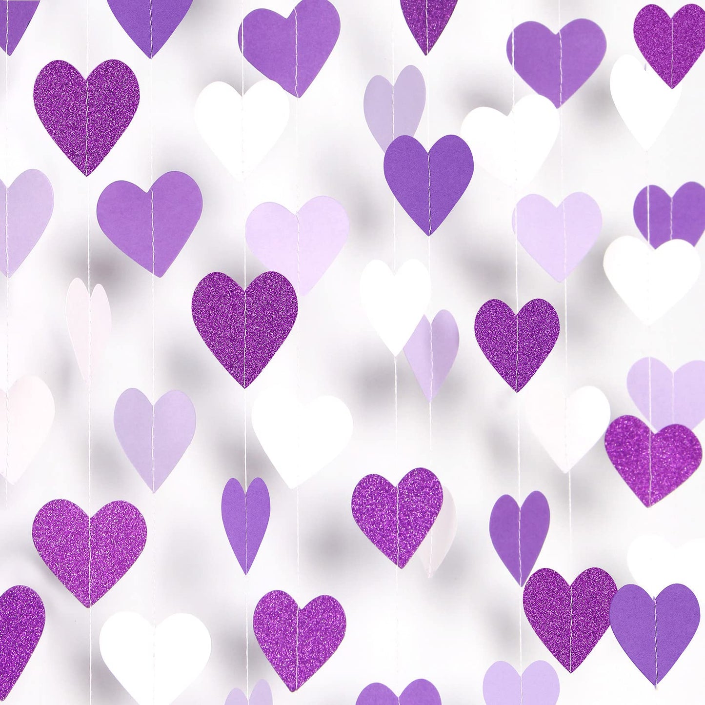 Purple Party Decoration Heart-Garland - 52Ft Purple Lavender White Streamers Birthday Banner Baby Bridal Shower Wedding Engagement Bachelorette Graduation Decorations Lasting Surprise