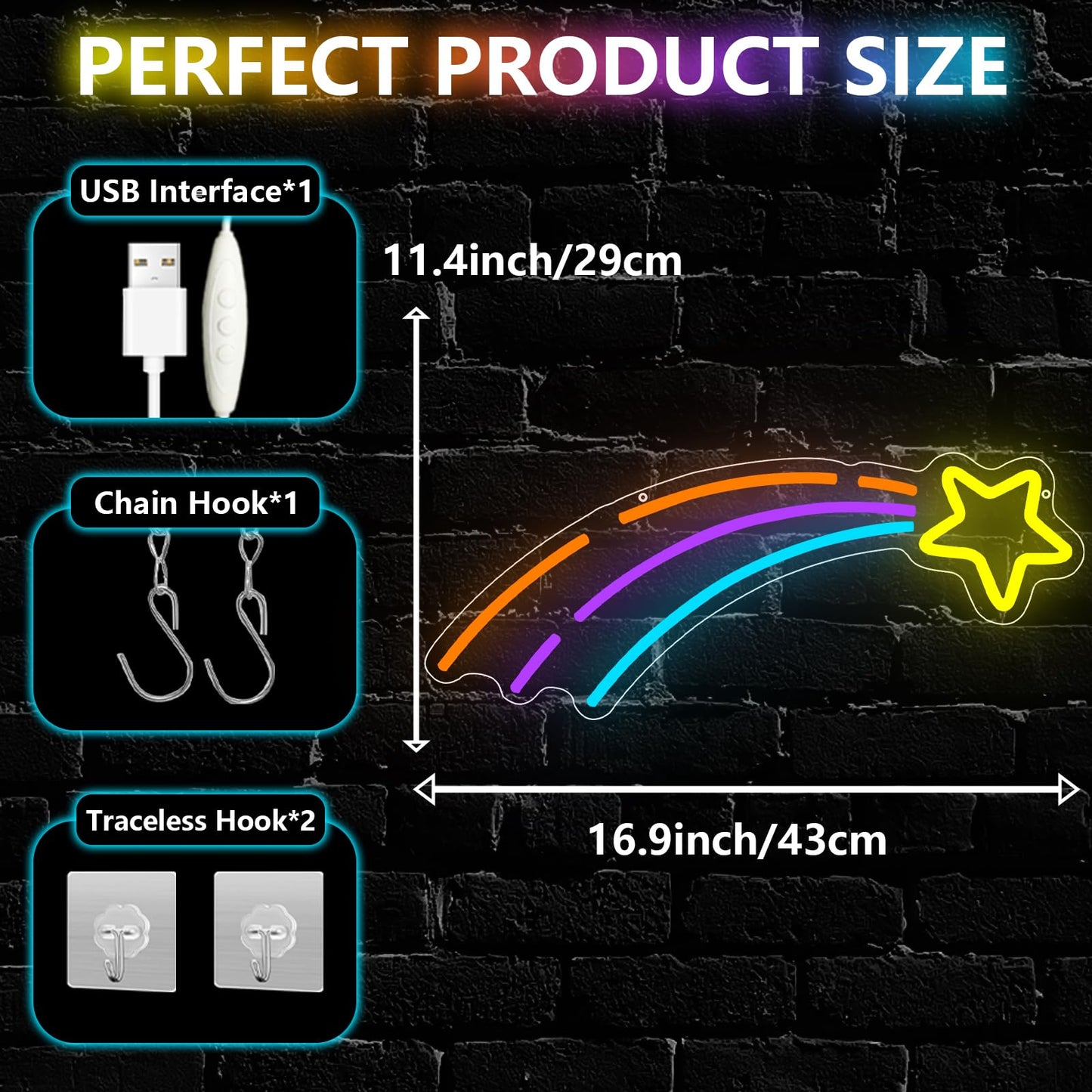 Star Lights LED Sign for Wall Decor,Meteor Neon Sign for Kids Bedroom Party Living Room Pride Events,Space Star Night Light Dimmable Gifts for Boys Girls Kids Astronomy Lovers USB Powered（16.9"*11.4"）