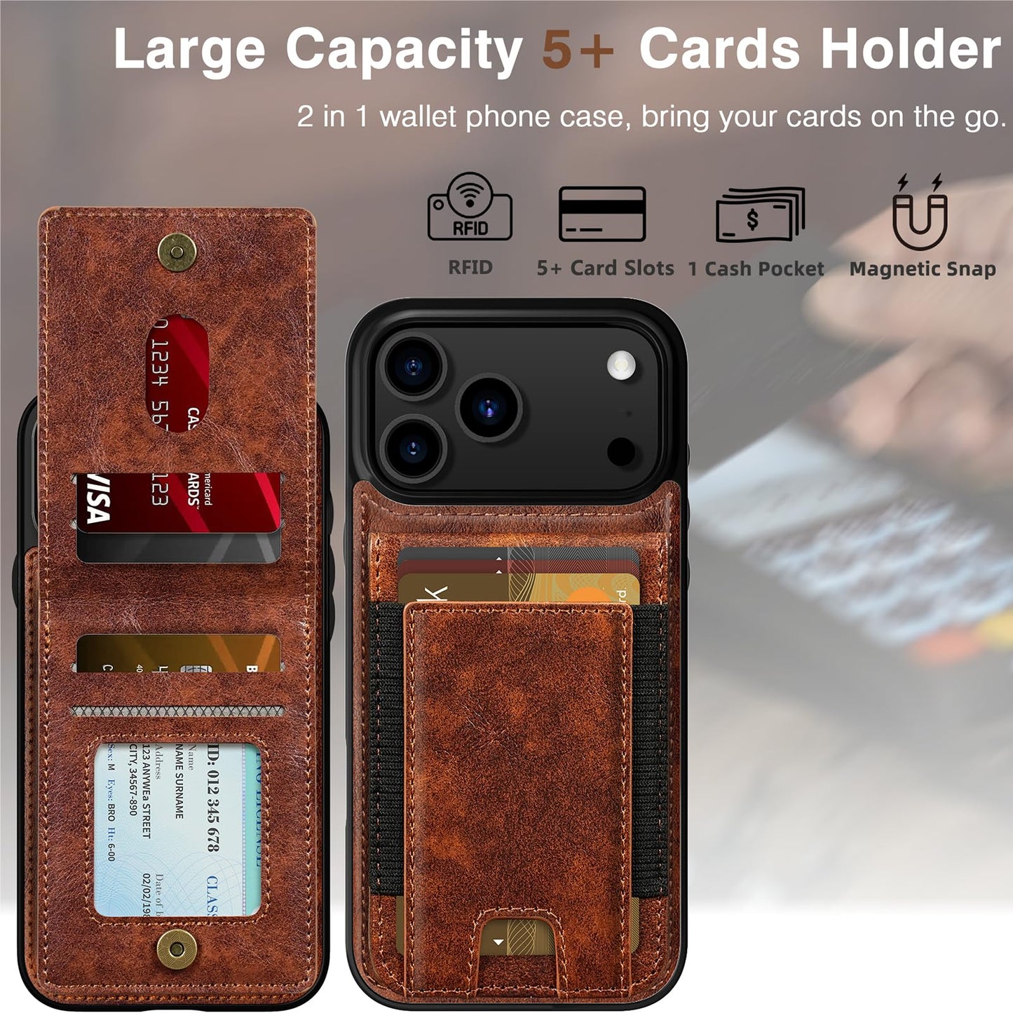 LOHASIC for iPhone 17 Pro Max Wallet Case with Card Holder, Women Men PU Leather RFID Blocking Credit Card Slots Kickstand Protective Cover Flip Phone Case for iPhone 17 ProMax 6.9" 2025 - Brown
