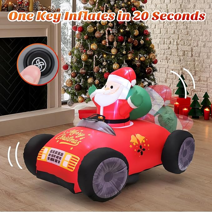KLYLOP Remote Control Christmas Toy for Kids with Auto Inflate, 3.5FT Christmas Inflatables Santa Toys Car with 360°Rotation, Forward & Backward, Christmas Decor with Xmas BGM for Boys Girls Birthday