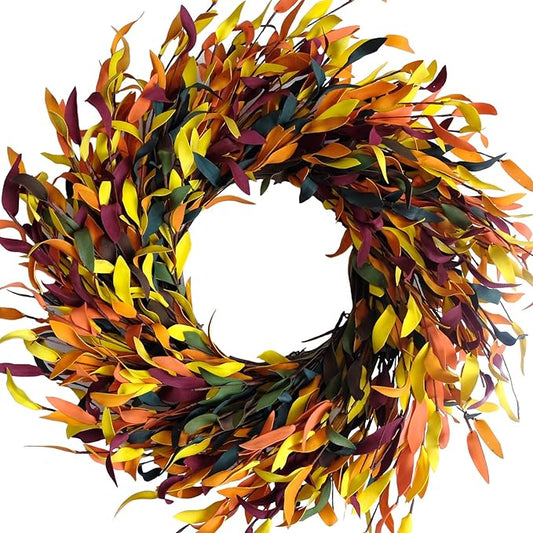 Bibelot Fall Leaf Wreath, 20’’ Autumn Front Door Wreath, Harvest Wreath with Leaves, Fall Decorations for Indoor Outside Wall Window Festival Thanksgiving Fall Autumn Decor