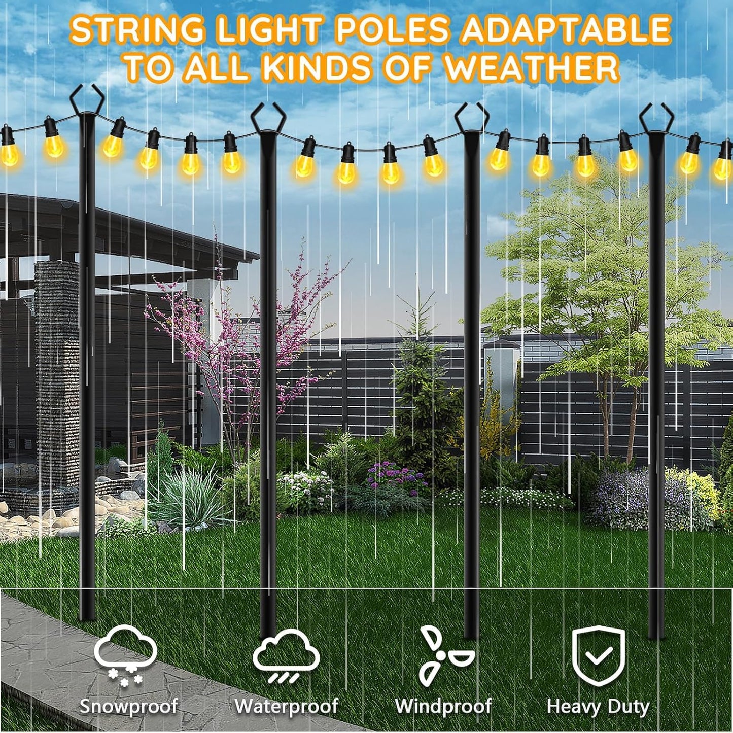 AHRLHR 6 Pack String Light Poles, Outdoor String Light Pole 10 ft Forked Metal Light Pole with Adjustable Outdoor Light Stand, Deck, Backyard, Garden, Wedding, Rustproof and Sturdy with Hooks.