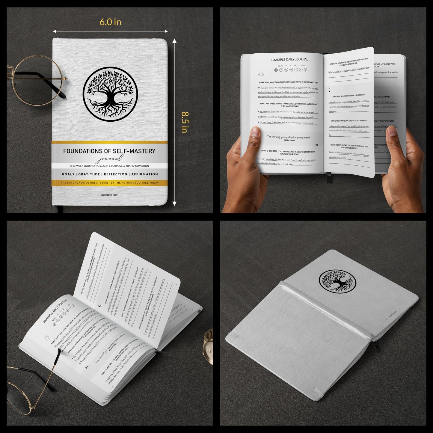 Foundations of Self Mastery Journal – Guided Daily Planner for Men & Women | Goal Setting, Gratitude, Manifestation, Affirmation, Reflection, Mindfulness, Productivity & Personal Growth (White)
