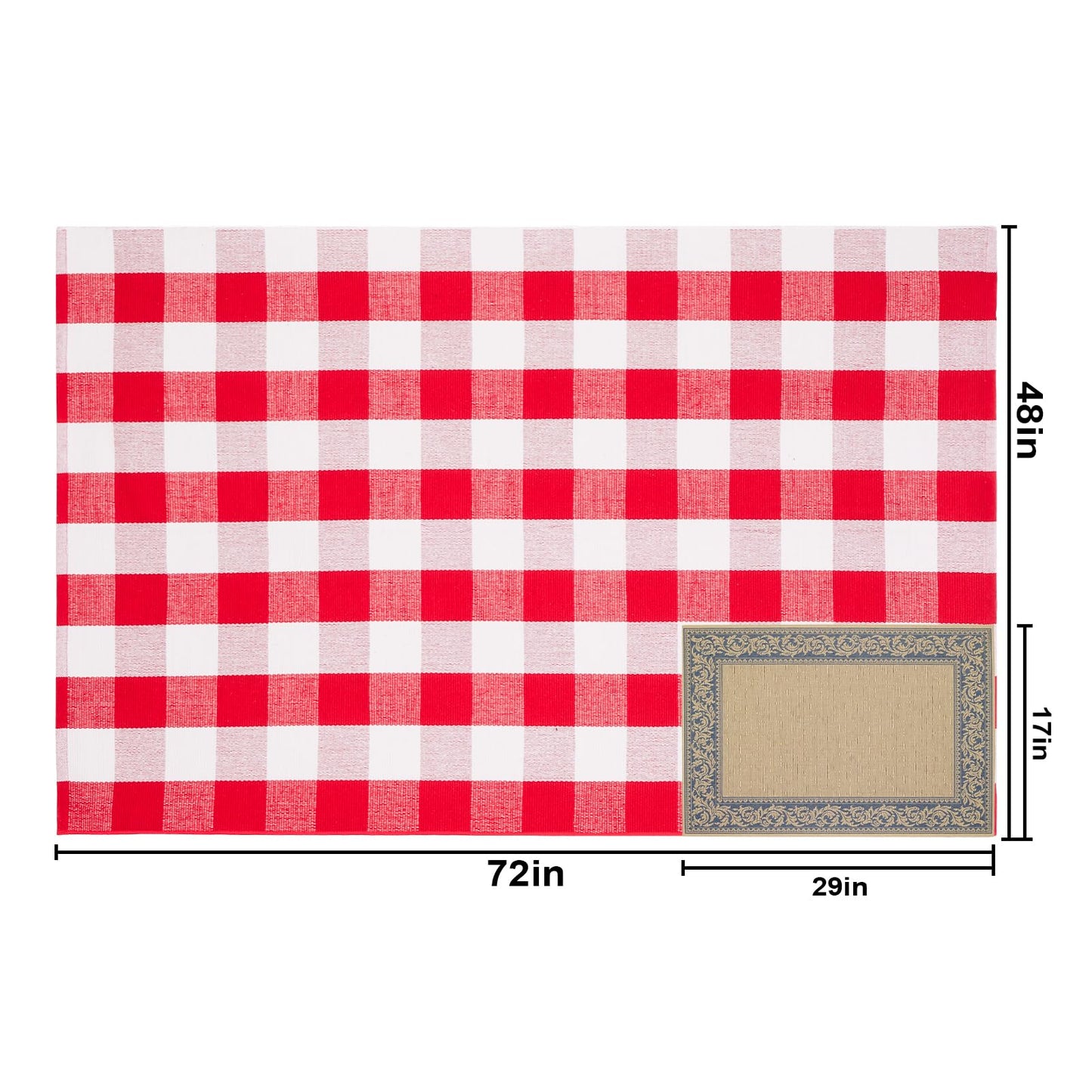 Christmas Red and White Plaid Rug 4 x 6 Ft, Hand-Woven Indoor/Outdoor Layered Cotton Blend Buffalo Plaid Rug, Washable Front Door Mat, Perfect for Porch, Living Room, Entryway
