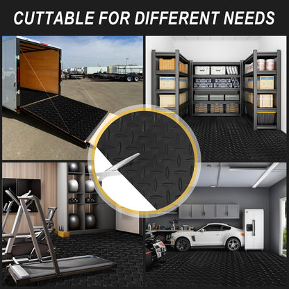 Grandroad auto 8x20 FT Garage Floor Mat, 2.8mm Thickened Flooring Roll for Under Car Diamond Plate PVC Rubber Mat with 20 Pcs Tapes, Non-Slip Floor Mat for Garage, Warehouse, Gyms, Trailer, Black