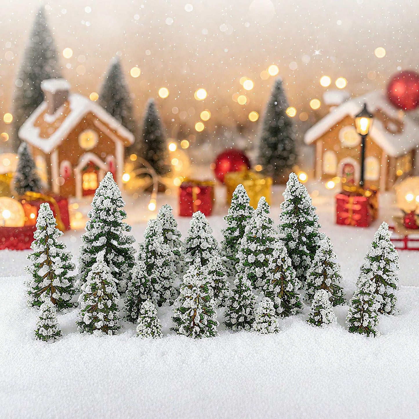 Skylety 35 Pieces Model Trees 6.3-1.2 Inch Mixed Miniature Trees Diorama Supplies Fake Plants Train Scenery Landscape Christmas Village Architecture DIY Crafts(Dark Green,Snowy Cedar)