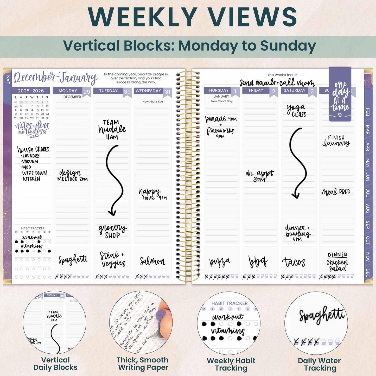 bloom daily planners 2026 Hardcover Calendar Year Goal & Vision Planner (January to December) - Monthly & Weekly Agenda Organizer - 7.5" x 9" - Good Things Are Coming
