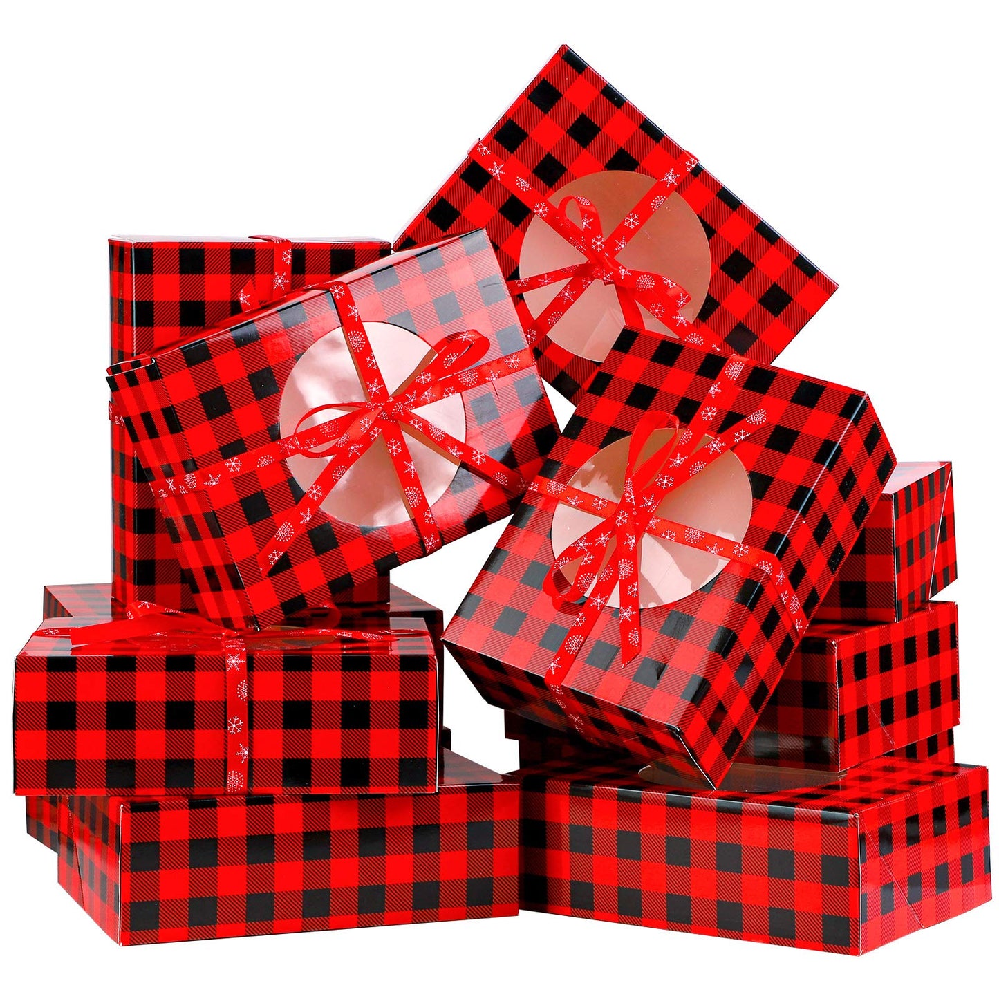 Aneco 12 Pack Christmas Cookie Boxes with Window Red and Black Plaid Holiday Treat Boxes Paper Food Boxes Xmas Gift Bags Cake Candy for Gift Giving Bakery Packaging Containers