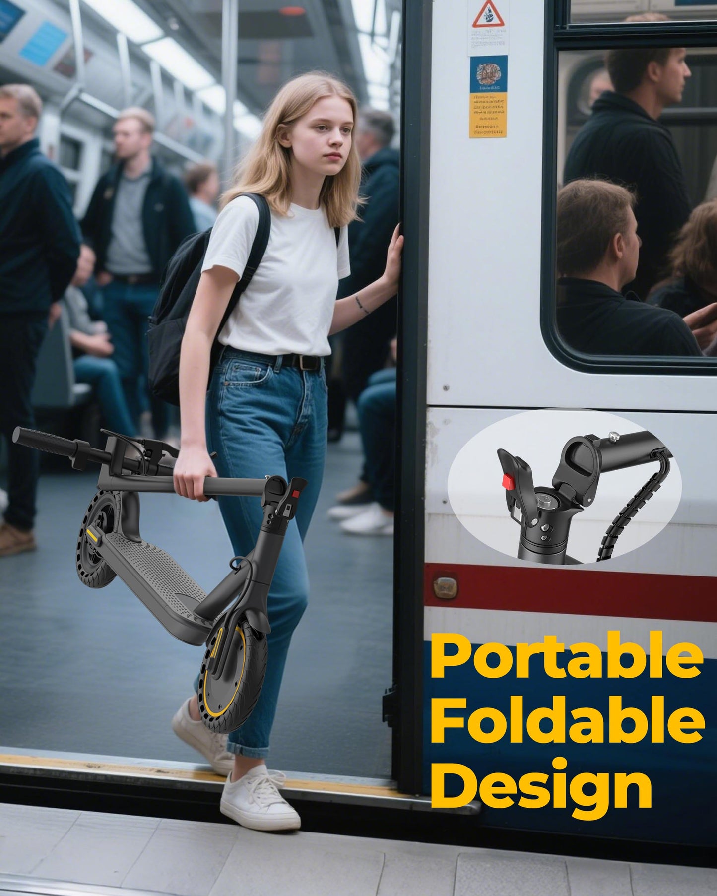 Electric Scooter with 350W Brushless Motor, 19 MPH Max Speed, 15 Miles Range, 8.5" Solid Tire, 3 Speed Modes, Cruise Control, Portable Commuter Escooter with APP, Dual Brake & E-Lock