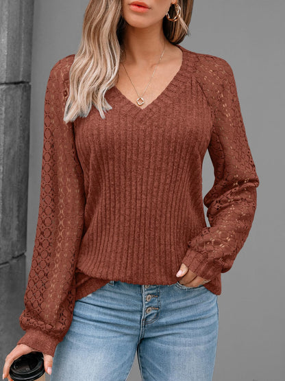 AUTOMET Women Long Sleeve Shirts Fall Lace Tops 2025 Fashion V Neck Sweaters Dressy Casual Winter Tunic Blouse Trendy Outfit