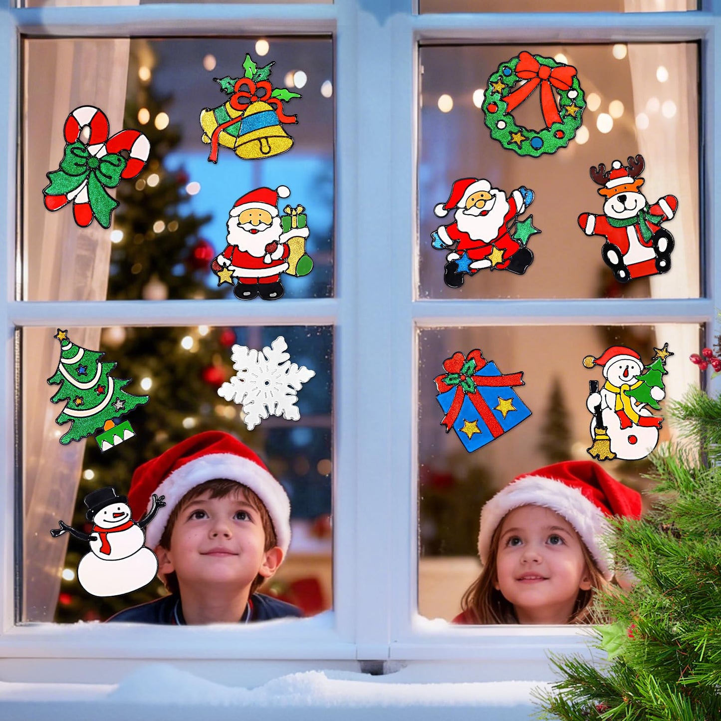 UMIKU 12 Pcs 3D Christmas Window Clings Decals Ornaments Window Stickers for Christmas Decorations Windows Decorations Xmas Party Supplies Thanksgiving Party Décor Snowman, Santa Claus and More Style