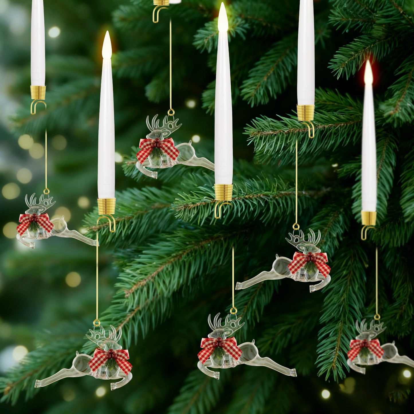 JOIONE Flameless Christmas Tree Candles with Remote, 6 Pack Battery Operated LED Candles with Suction Cup for Christmas Tree, Flickering Flame for Xmas Indoor Decor - Deer