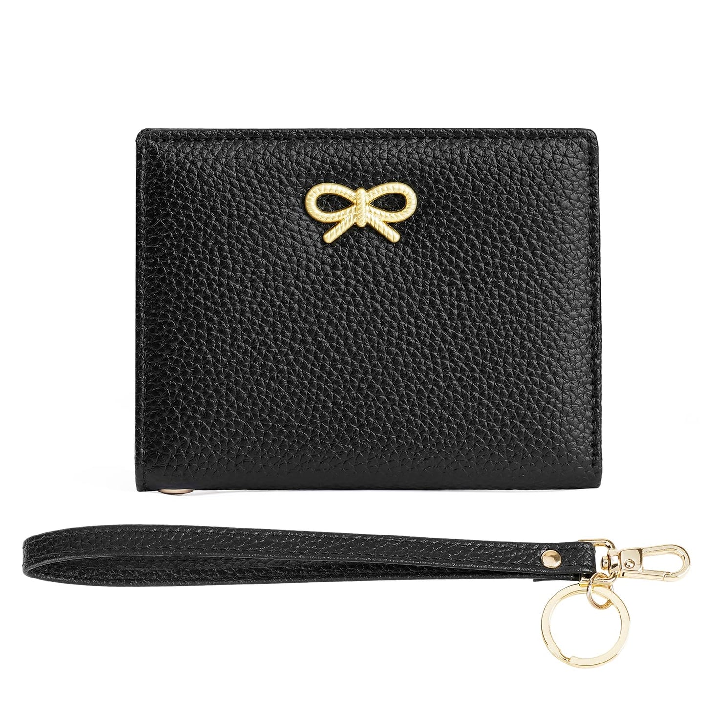 GOIACII Women's Small Bifold Cute Bow Wallet Rfid Blocking Ladies Card holder Wristlet with Zipper Coin Pocket Black