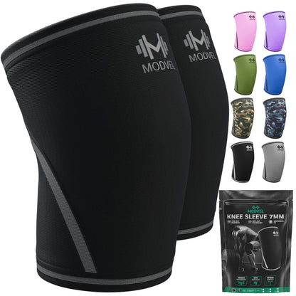 Modvel 7mm Neoprene Knee Sleeves for Men & Women Weightlifting & Powerlifting – Compression Knee Sleeve Support for Squats, Gym, Training – USPA, IPL Approved – Medium Black (Pair)