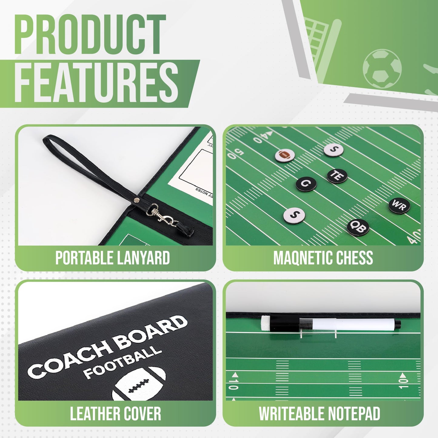 ZPU Football Coaching Board, Magnetic Football Clipboard for Coaches, Portable Foldable Play Board with Dry Erase Marker Pen and Magnets, for Teaching and Game Plan