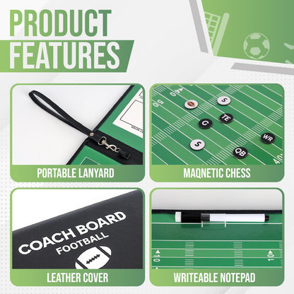 ZPU Football Coaching Board, Magnetic Football Clipboard for Coaches, Portable Foldable Play Board with Dry Erase Marker Pen and Magnets, for Teaching and Game Plan