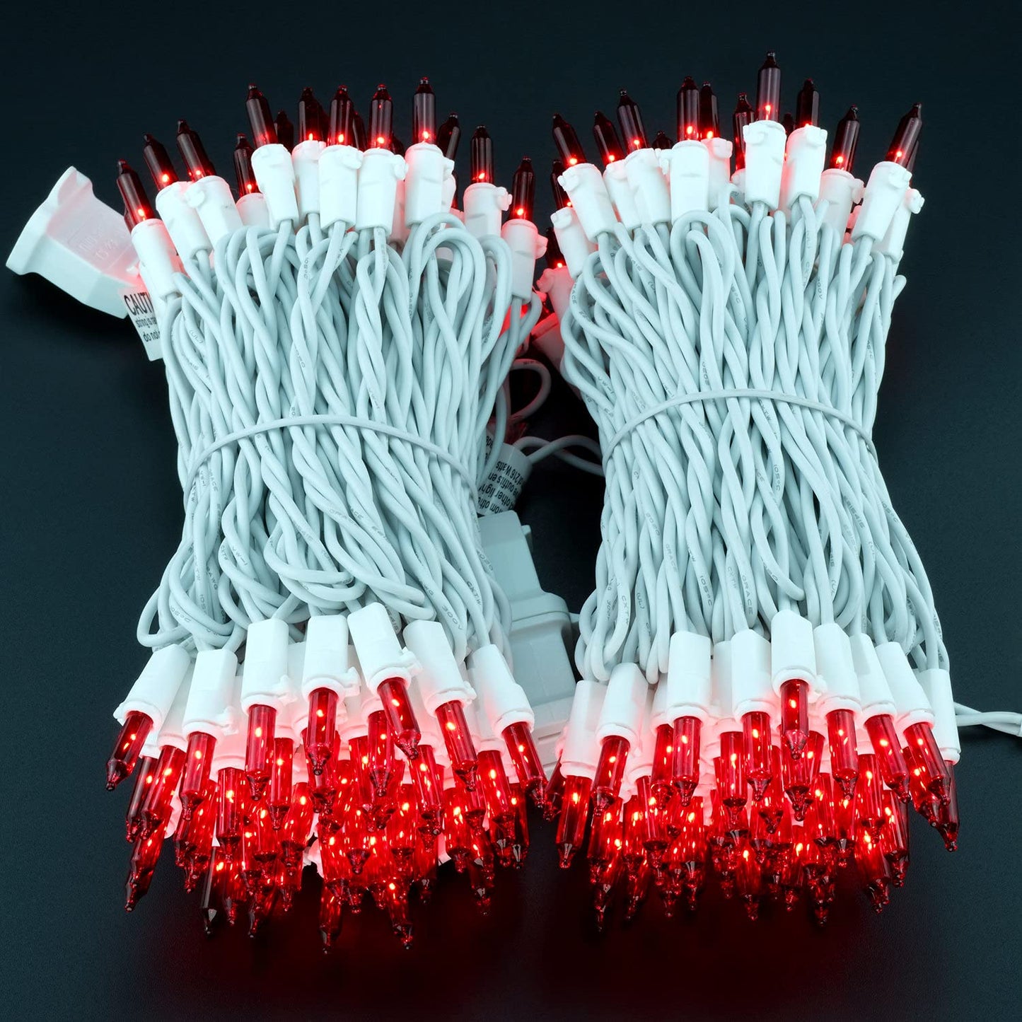 YULETIME 200 Red Christmas String Lights, 2-Set 33 ft 100 ct White Wire