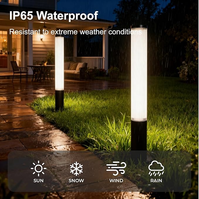 SkyGlow Bollard Light, 120V Line Voltage 32" Aluminum LED IP65 Waterproof Outdoor Modern Landscape Path Lights Hardwired Curb Appeal for Garden Lawn Patio Courtyard Driveway Pathway Lighting