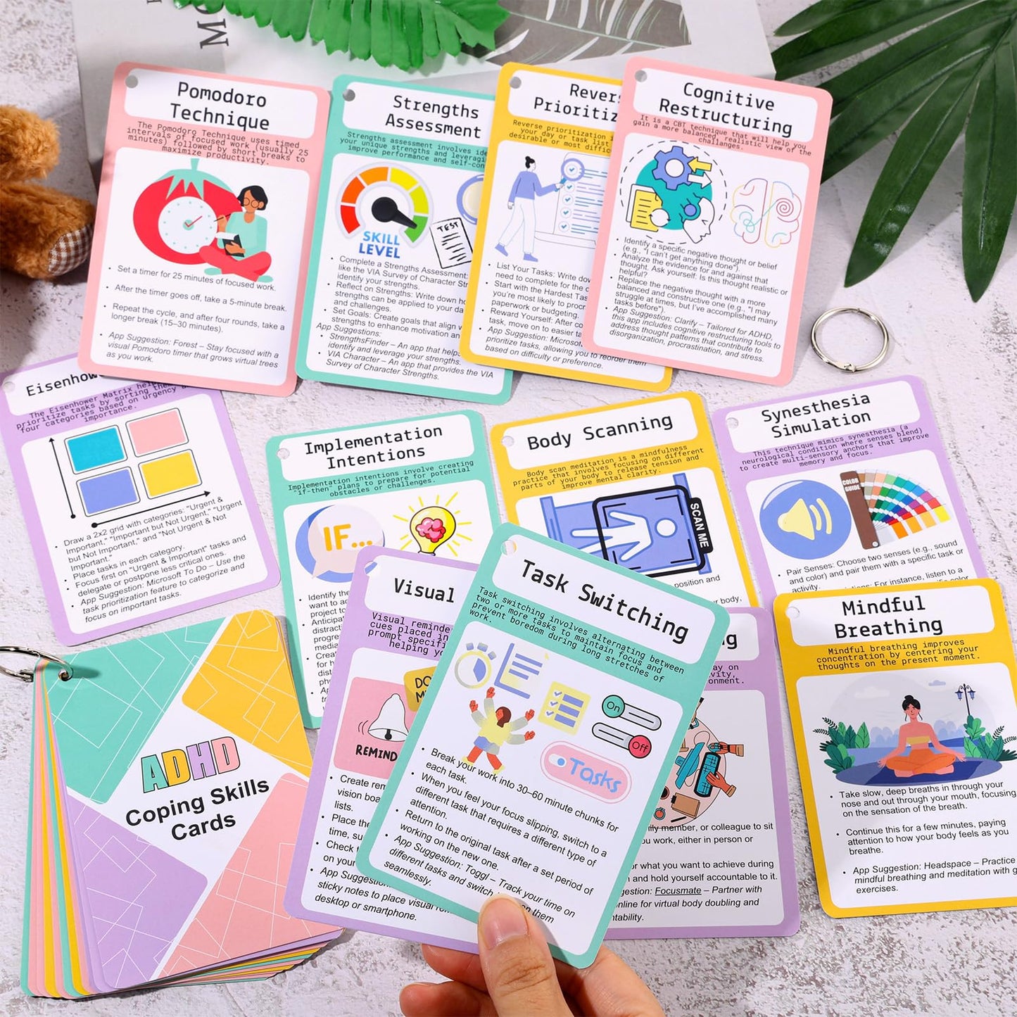 25 Pcs ADHD Coping Skills Cards Emotional Regulation Tool Time Management Therapy Stress Relief Calm Down Corner Supplies Focus Training ADHD Tools for Adults Teens