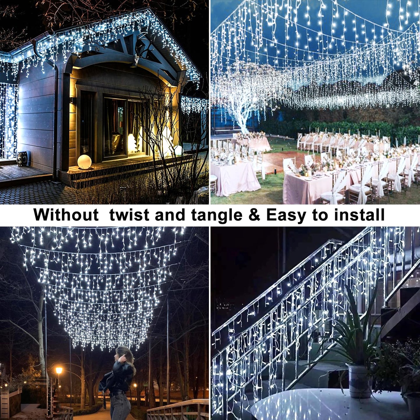 Icicle Lights for Outside 33ft 400 LED Icicle Christmas Lights Outdoor with 8 Modes 75 Drops Waterproof Plug in Fairy Curtain Lights with Timer for Party Holiday Wedding Decorations, Cool White