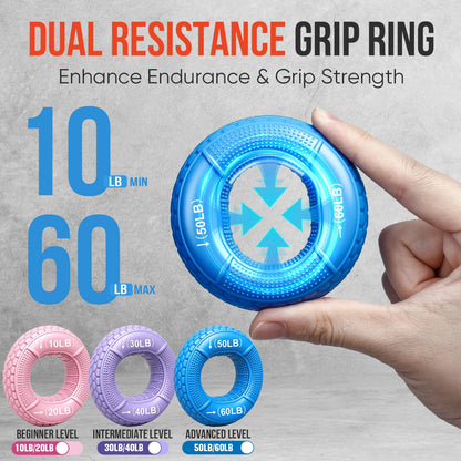 TEAWOO 10-Pack Grip Strength Trainer Kit, Adjustable Forearm Strengthener, 3 Colors Hand Grip Strengthener Balls, Finger Exerciser & Stretcher for Strength Training, Recovery & Flexibility
