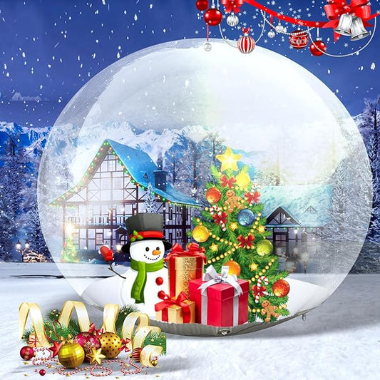 10FT Giant Inflatable Snow Globe(0.5mm PVC)(250w Blower) Christmas Decorations Giant Transparent Bubble Tent, Large Inflatable Bubble Igloo Tent for Wedding,Birthday,Christmas,Halloween Party