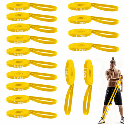 16-Pcs Resistance Bands Set - Premium Elastic Workout Bands for Home Gym, Strength Training, Yoga & Physical Therapy (Yellow(8-15 lbs))