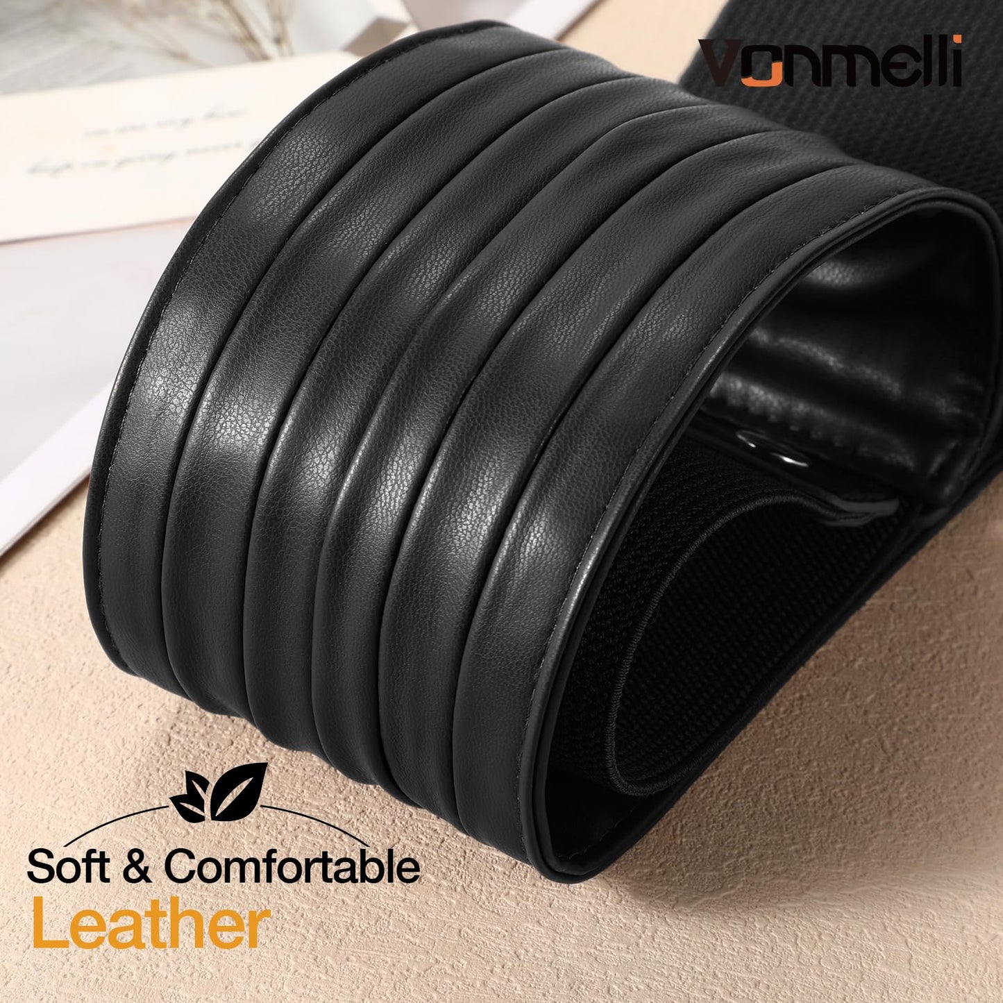 VONMELLI Wide Elastic Belts for Women Dresss Fashion Stretchy Black Waist Leather Belt Ladies Corset Belts, M