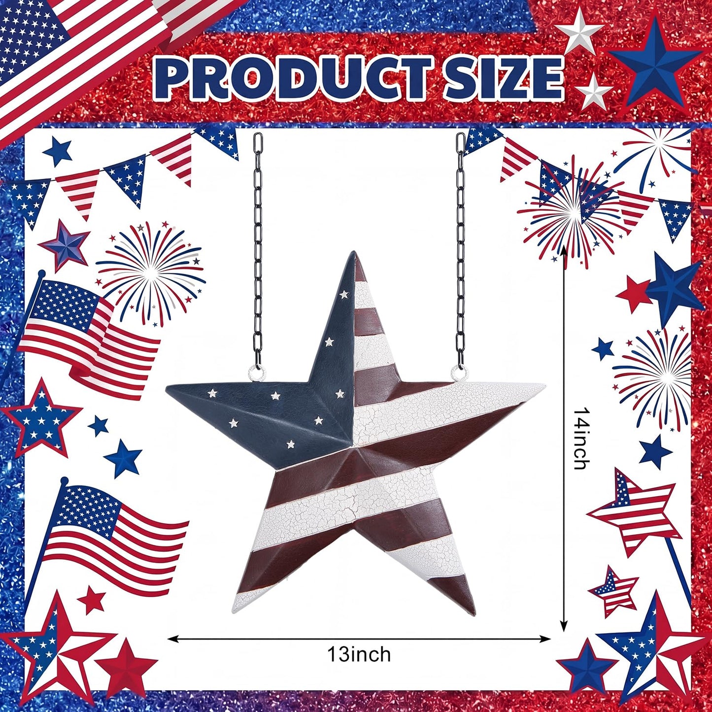 Bucherry 14 Inch Americana Star Arrow Replacement Sign Patriotic Porch Decoration 4th of July Outdoor Yard Decor Resin White Blue Red Hanging Sign for 4th of July Independence Day 250th Anniversary
