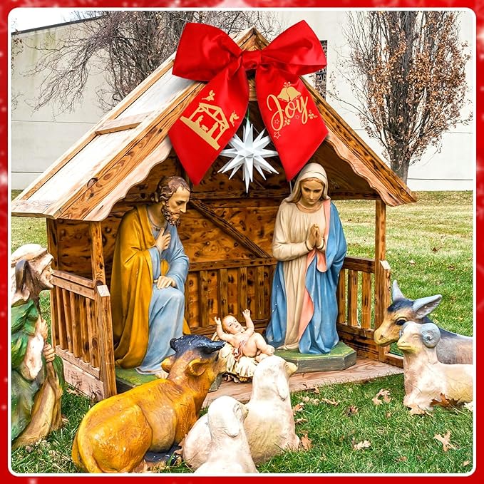 Wreath Sash for Front Door Wreath Satin Sash Blank Sashes Embroidery Monogram Yard Doorway Indoor Outdoor Wall Ribbon Bow Home Decor(Red, Gold,Nativity)