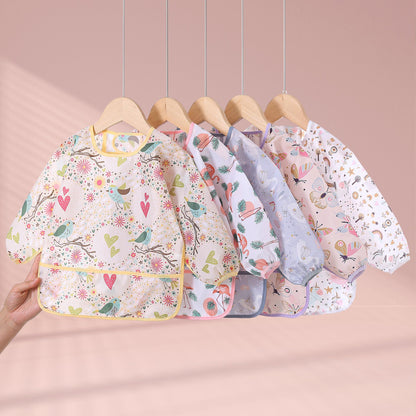 YeeLauf Sleeved Bib,5 Pack,Waterproof Shirt Bibs for Baby 3-24 Months Wipe Clean
