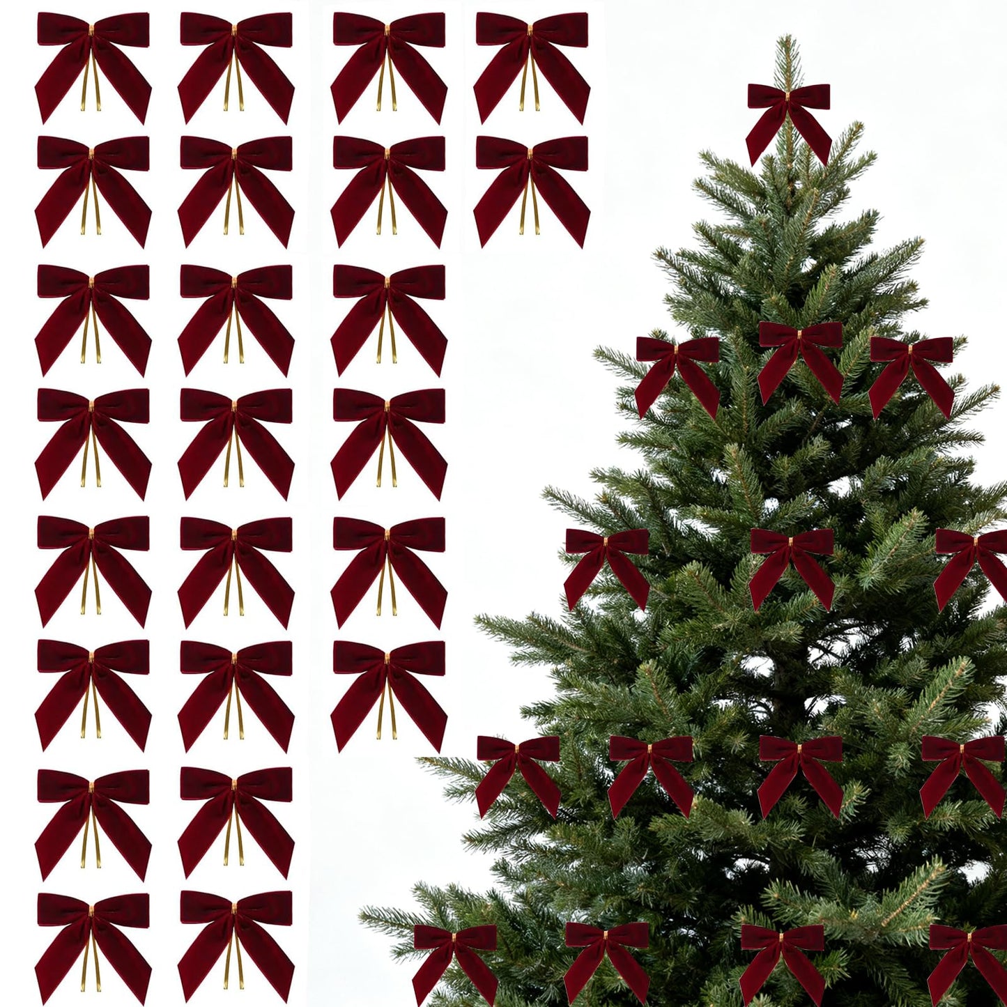 Doacpcr 24 Pcs Burgundy Small Velvet Bows for Valentines Day Decorations, 3.5 Inch Xmas Velvet Ribbon Bow Ornaments for Christmas Farmhouse Wreath Garland DIY Craft Gift Wrapping Decorative, 1" W