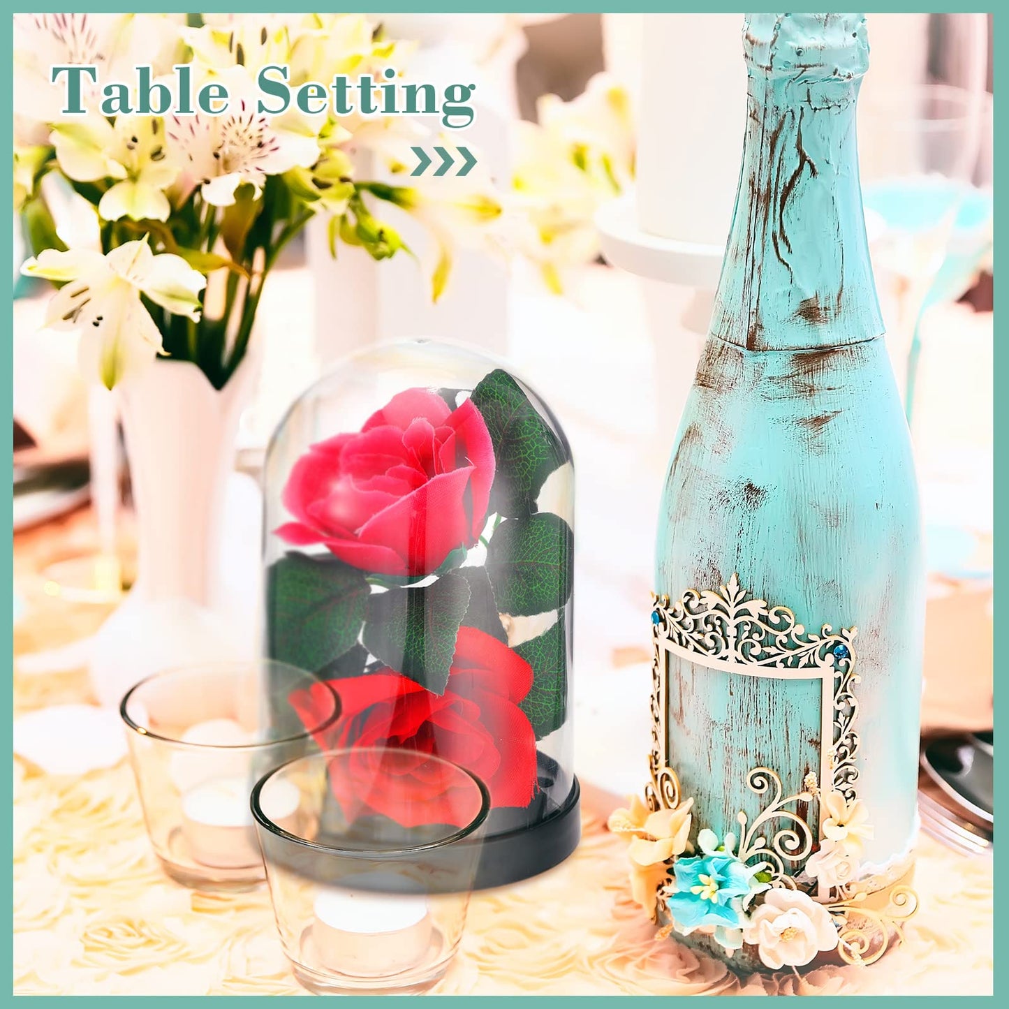 Zhengmy Plastic Dome Display Case Cloche Bell Jar with Base Clear for Collectibles Rose Office Home Tabletop Centerpiece Decoration(4 Pieces)