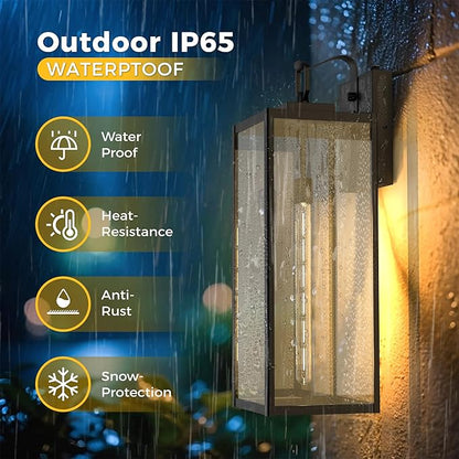 L LOHAS LED 2 Pack 24 Inch Large Size Dusk to Dawn Outdoor Light Fixture, Matte Black Waterproof Anti-Rust Porch Lights Ourdoor, Exterior Lighting Fixtures for Porch, Doorway, Garage, ETL Listed
