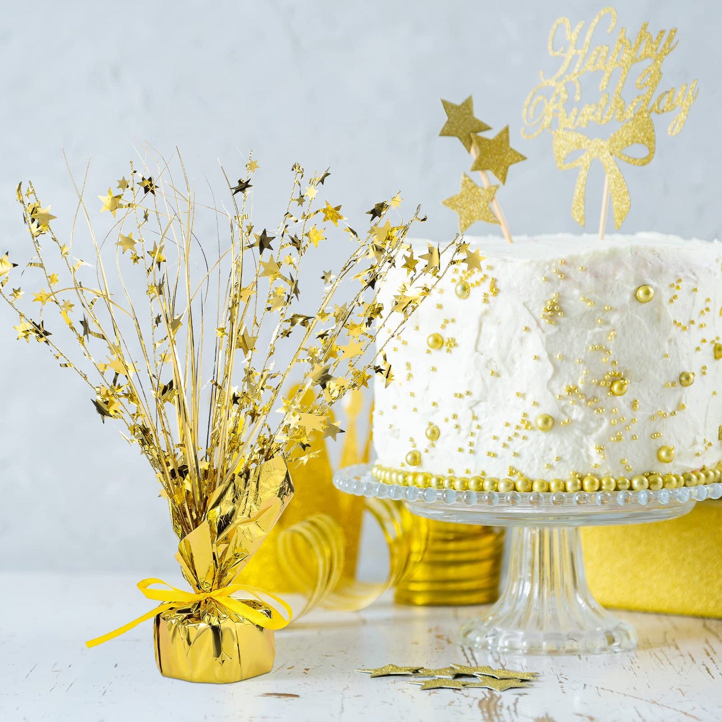 Crowye 3 Pieces Metallic Foil Spray Centerpiece Birthday Table Decoration Star Burst Centerpieces Graduation Table Decor for Birthday 2026 Party Holiday(Gold)